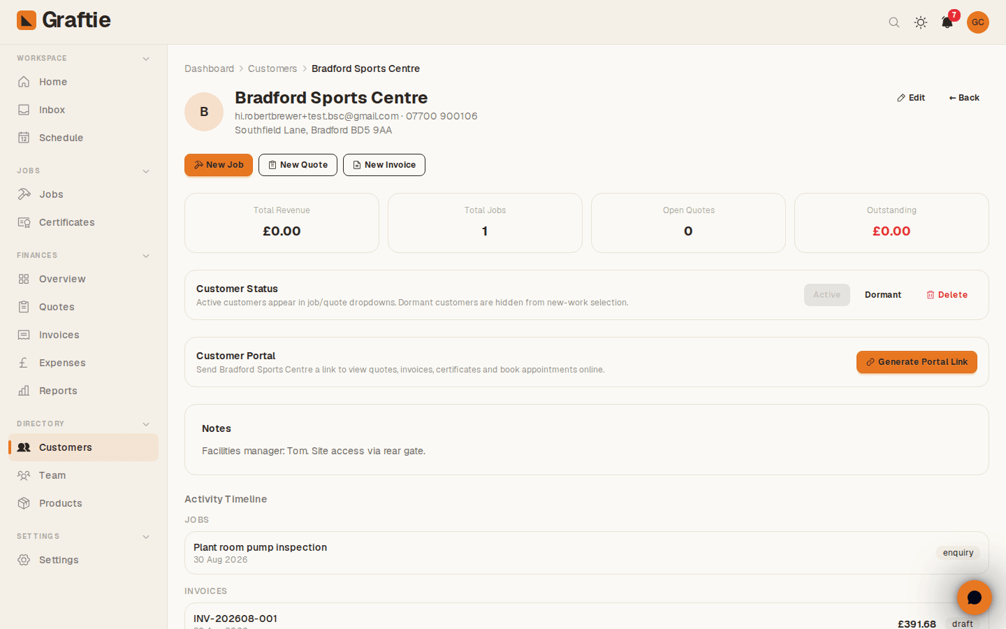 CRM — real Graftie dashboard screenshot