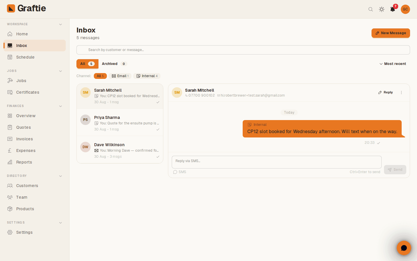 WhatsApp Messaging — real Graftie dashboard screenshot